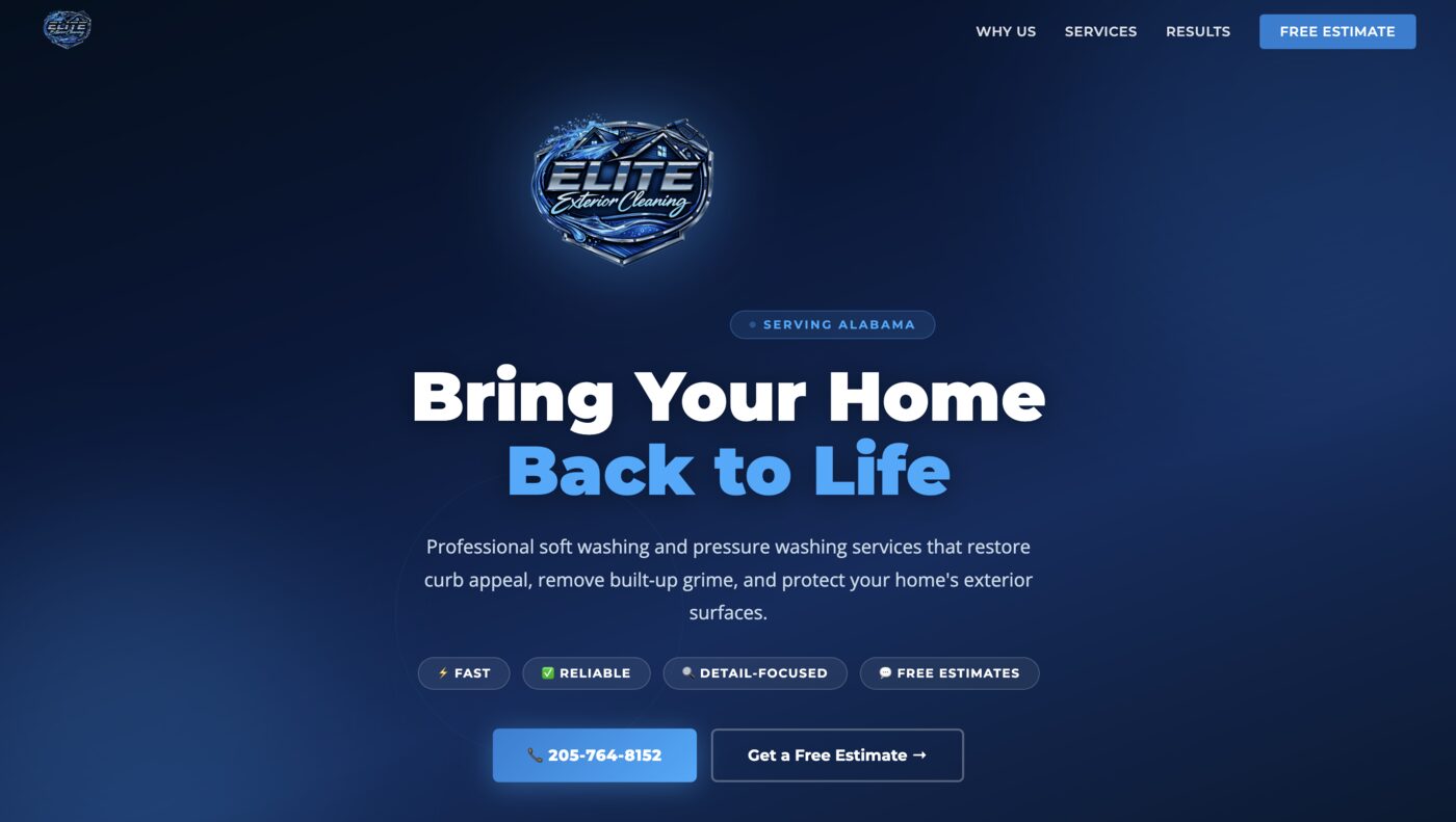 Elite Exterior Cleaning website